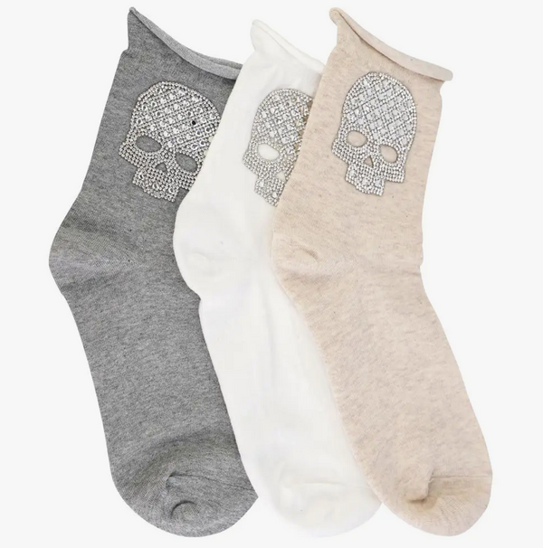 Crystal Skull Crew Socks -Grey*