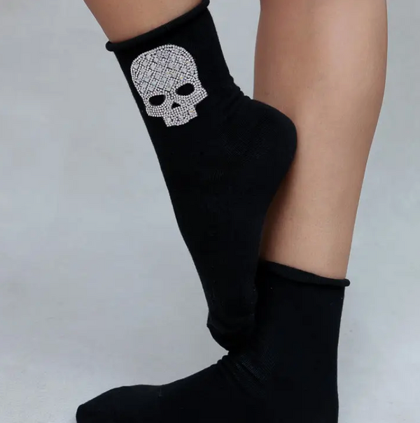 Crystal Skull Crew Socks -Grey*