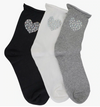 Crystal Shiny Heart Roll Top Crew Socks -Grey