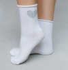 Crystal Shiny Heart Roll Top Crew Socks -White
