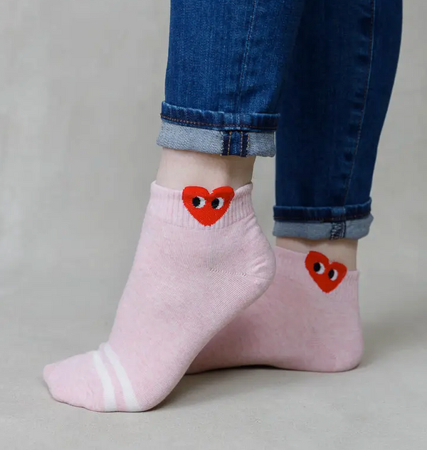 Side Heart Ankle Socks -Pink