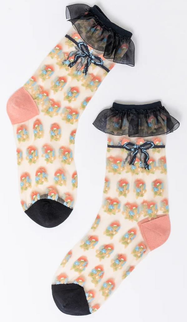 Sock Candy Repeat Floral Ruffle Sheer Crew Sock