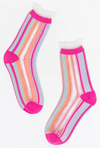 Sock Candy Stripe Ruffle Sheer Crew Sock