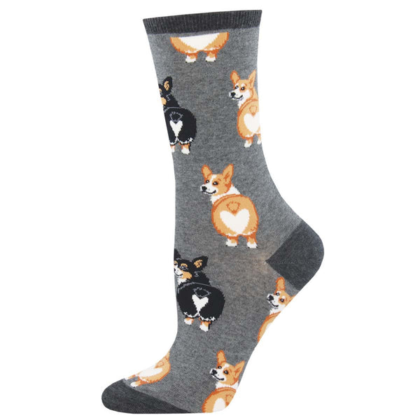 Women's Corgi Butt Crew Sock -Charcoal