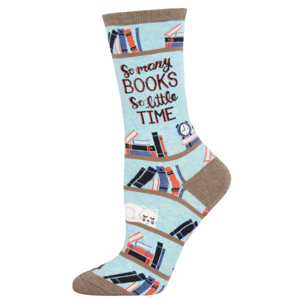 Women's Time for a Good Book Crew Sock -Blue