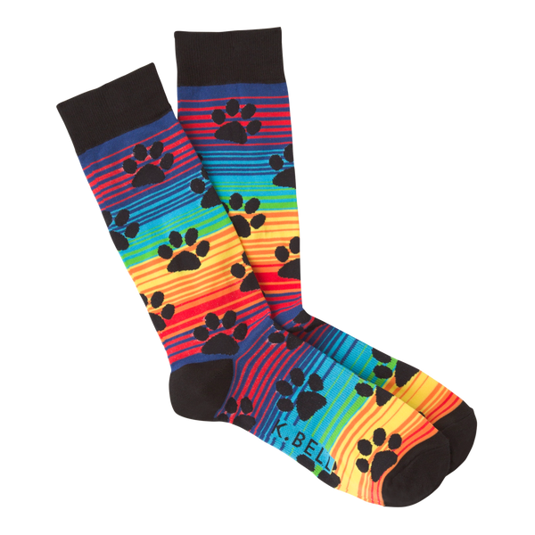 Men's Rainbow Stripe Paw Prints Crew Socks ^