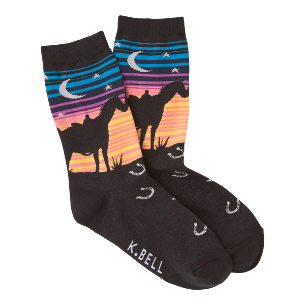 Women's Sunset Horses Crew Socks ^