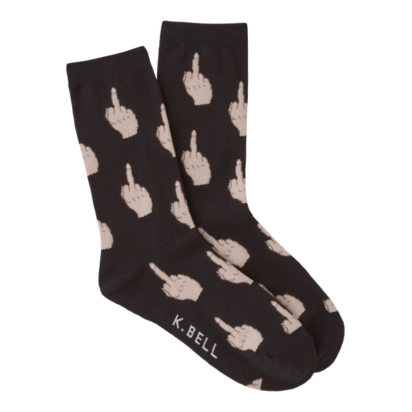 Women's Middle Finger Crew Socks -Black ^